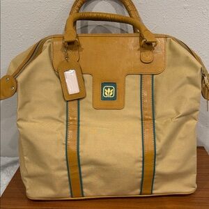 Vintage Avon Tan & Green Canvas Duffel Bag | NWOT | Large